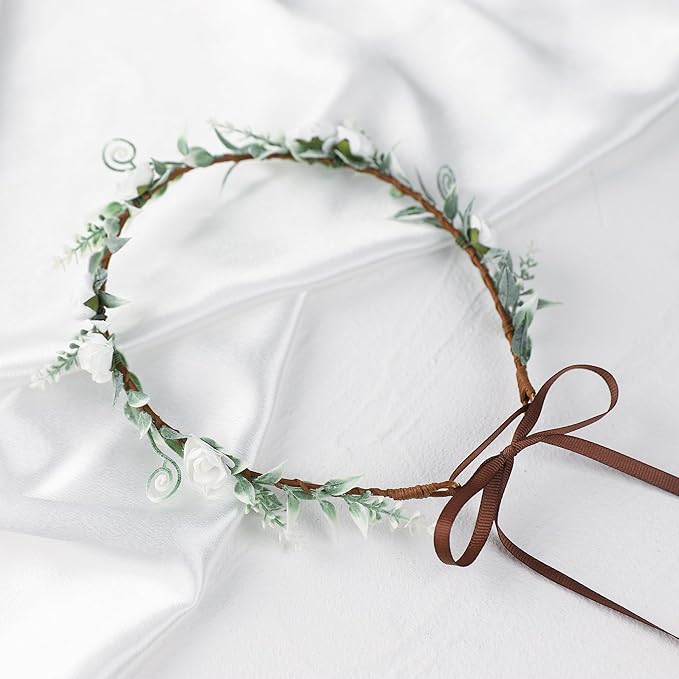 Women Flower Crowns Fairy Wreath - White Headdress Renaissance Accessories Headpiece for Girls Lady in Bridal Wedding Halloween Party Festival Gifts Photography Rose