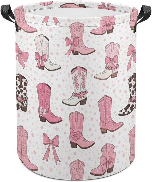 Cowgirl Boot Laundry Basket Pink Western Decor Hampers for Laundry Dirty Clothes Basket Organizer for Bedroom Bathroom