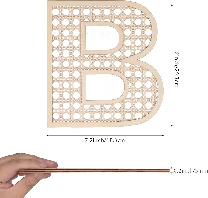 Wooden Rattan Letters 8 inch Wood Letters B for Wall Decor Crafts Boho Nursery Decor for Baby Shower Wedding Bedroom Name Signs Large Rustic Letter Home Decoration