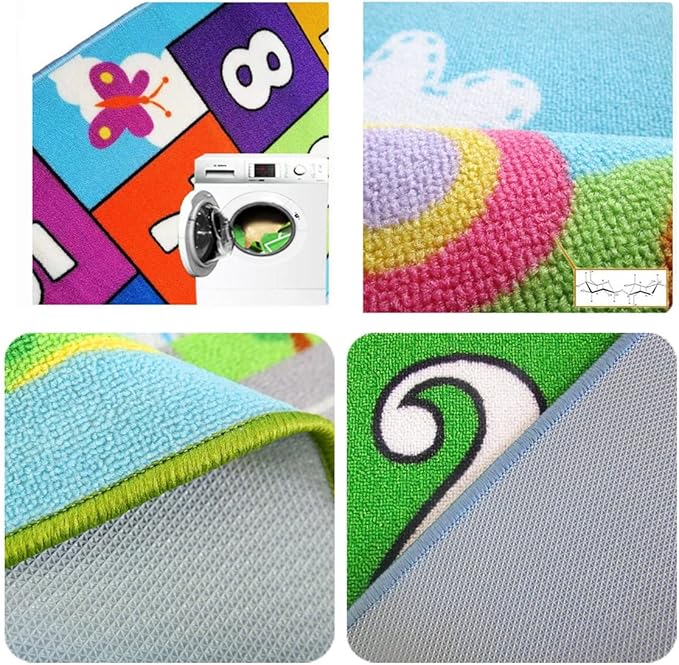 Hop and Count Hopscotch Rug, Kids Floor Play Area Rug Game Carpet Crawl Jump Mat, Children Numbers Learning Non-Slip Rug, Great for Ages 3 to 7 Boys Girls, Home Decor, 26''x55''
