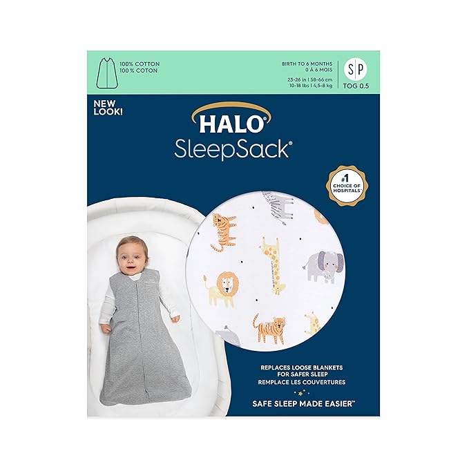 HALO SleepSack, 100% Cotton Wearable Blanket, Swaddle Transition Sleeping Bag, TOG 0.5, Jungle Cotton, Large, 12-18 Months