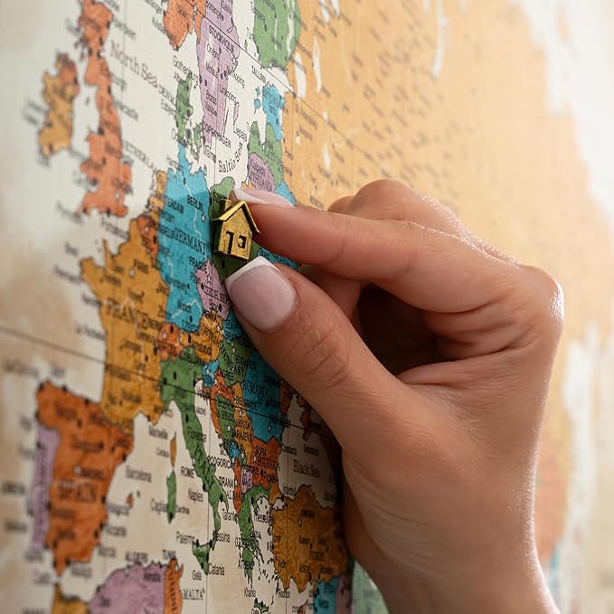 Canvas World Map with Cork Pin Board - English Lettering - Decorative Wall Decoration for All Rooms - Canvas Pictures with World Map Motif (150x100 cm, Pattern 3)