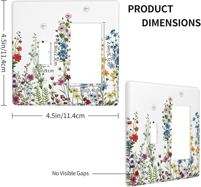 Outlet Covers Colorful Wildflowers Plants Flowers on White Background 2 Gang Combo Light Switch Cover Plate Toggle Rocker Socket Covers Decorative Switch Plates and Outlet Cover