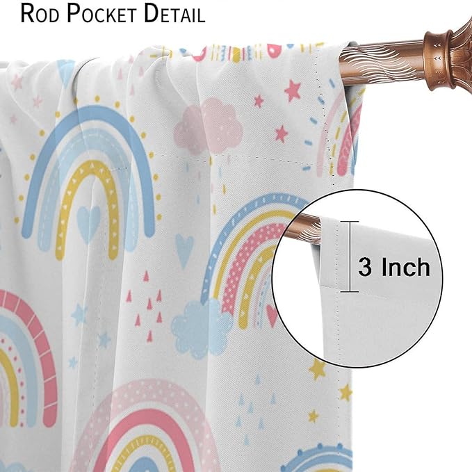Kids Rainbow Curtains Boho Cartoon Colorful Stars Love Heart Lovely Abstract Art Pattern Print Window Drapes for Girl Bedroom Living Room Kitchen Decor,2 Panel Set,42Wx45H Inch Blackout