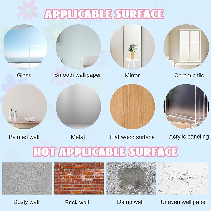12 Sheets Daisy Wall Decals, Pastel Style Flowers Wall Stickers, Vinyl Peel and Stick Cute Boho Floral Decals, Large Daisy Floral Wall Decor for Girls Teens Nursery Bedroom Living Room