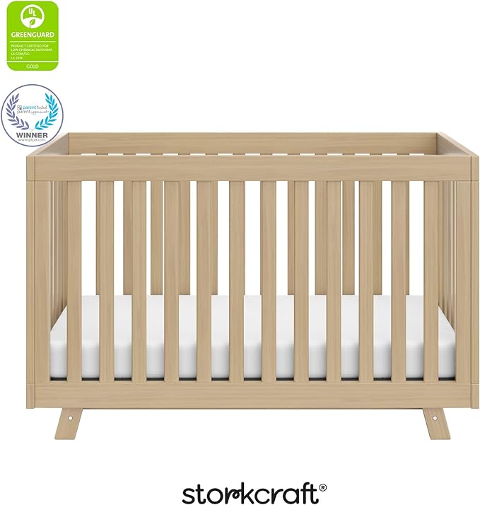 Storkcraft Beckett 3-in-1 Convertible Crib (Driftwood) – GREENGUARD Gold Certified, Fits Standard Crib Mattress, Converts to Toddler Bed and Daybed, 4 Mattress Heights, Grow-with-Me Design