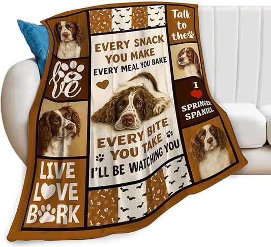 Springer Spaniel Blanket English Springer Decor Throw Blanket Super Soft Flannel Fluffy Plush Cozy Fuzzy Fleece Stuff Blanket Gifts for Dog Lover Woman Girl Kids Adults for Bed Sofa Couch 50"X60"
