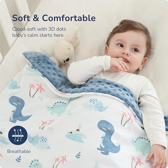 Baby Blankets for Unisex Boys Girls, Reversible Super Soft Blankets for Toddlers with Cotton Front and Dotted Fleece Backing, Lightweight Warm Crib Blanket for All Seasons 30"x40"(Dinosaur)