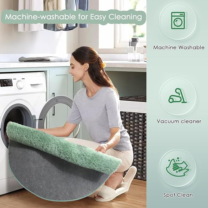 Amdrebio Sage Green Round Rugs 5Ft for Bedroom, Fluffy Furry Circle Rug for Nursery, Baby Kids Room Decor, Cute Shaggy Area Rugs for Preppy Dorm, Teen Girls Boys, Fuzzy Indoor Light Mint Green Carpet