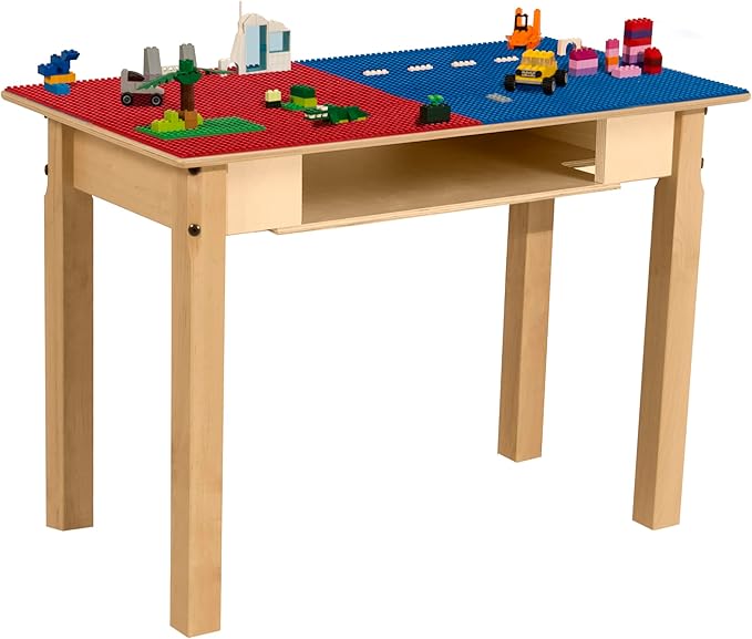 Contender Time-2-Play 30.75" W Rectangular Birch Plywood Red & Blue Lego Blocks Compatible Play Table with Storage, Activity Table for Kids Fun Activities [20" Long Legs]