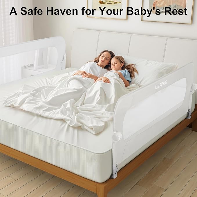 Bed Rail for Toddlers,Swing Down Kids Beds Rails Guard for Twin,Full,Queen,Bunk Size Bed,Extra Tall Child Bed Rail Guard with Reinforced Anchor Safety System(White,59 Inch,1 Side)