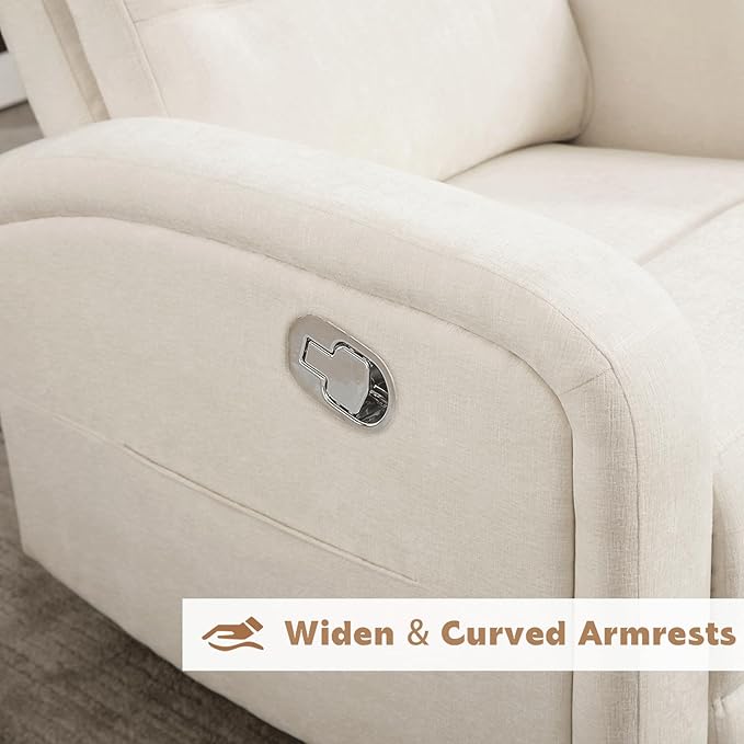 Nursery Rocking Recliners, 360° Swivel Glider Rocker Recliner with Double Pockets, Manual Nursery Glider Rocker Recliner for Living Room, Chenille White