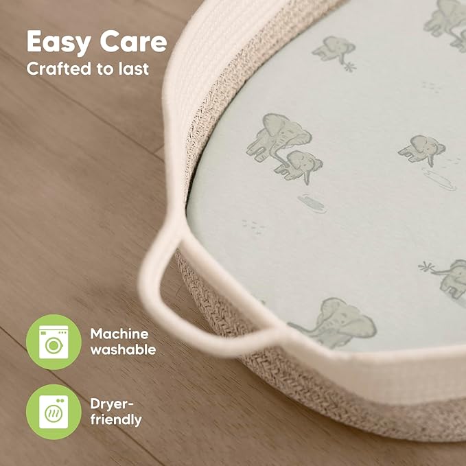 2-Pack Organic Bassinet Sheets for Girls, Boys - 100% Cotton Bassinet Mattress Sheets Compatible with Halo Bassinest Swivel Sleeper, Graco, Baby Delight, Chicco, Unisex Fitted Bassinet Sheets (Herb)