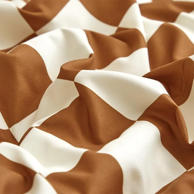 Houseri Brown Plaid Duvet Cover King White Pumpkin Colored Checkerboard Duvet Cover King Size Men Women Caramel Buffalo Checkered Bedding Elegant Camel Grid Duvet Covers King