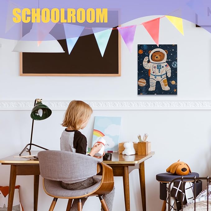 URLLUAE Astronaut Bear Space Wall Art Posters for Kids Room, Cute Outer Space Planet Canvas Poster Prints for Boys Bedroom Classroom Nursery Playroom Wall Decor, 11x14 Inch