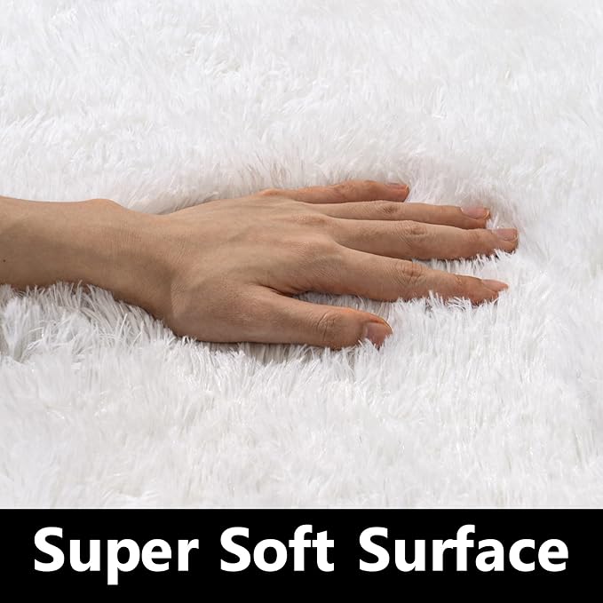 2x6 Fluffy Area Rug - Soft Shag Runner Rug for Bedroom - Non Slip Runner Living Room Rug Plush Carpet Runner White