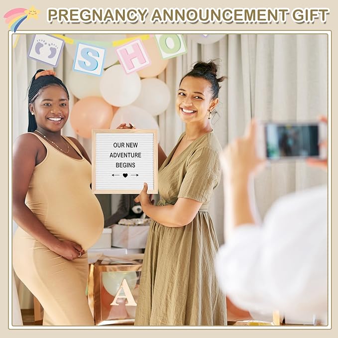 9 Pcs Pregnancy Announcement Set Pregnancy Reveal Ideas Felt Letter Board Baby Bodysuit Booties Photo Frame Bear Plush Wood Blocks for Coming Soon Baby Announcement(White)
