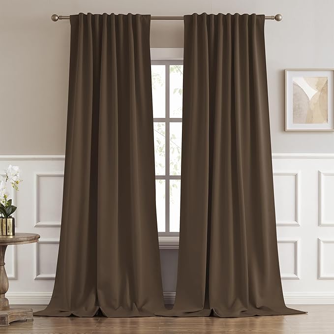 DUALIFE Blackout Curtains/Drapes 120 Inches Long, Light Blocking Privacy Draperies,52 inches by 120 inch,2 Panels,Brown