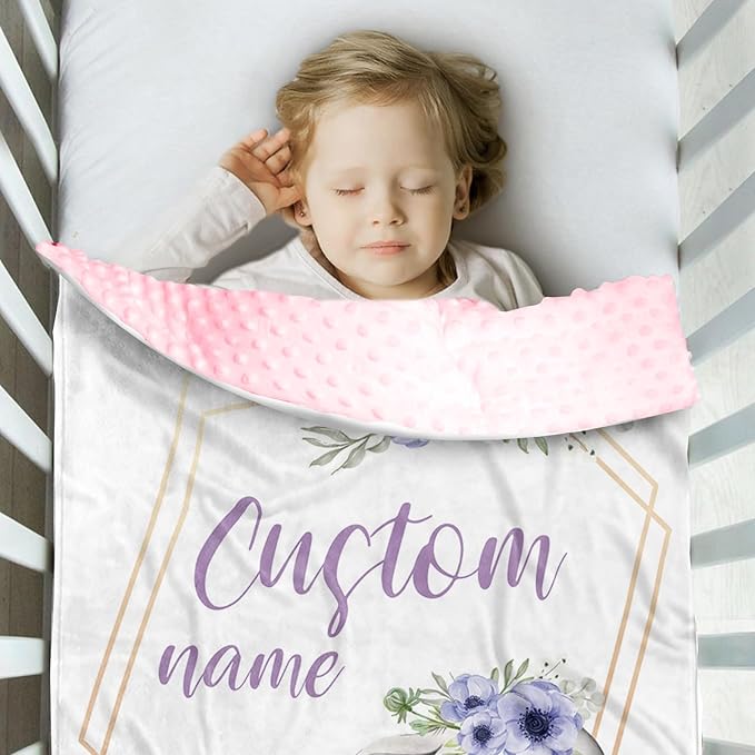 Personalized Baby Blankets for Girls, Custom Name Purple Flower Elephant Design Baby Blanket, Soft Receiving Blanket for Newborns and Toddlers, Ideal for Baby Showers and Nursery Decor