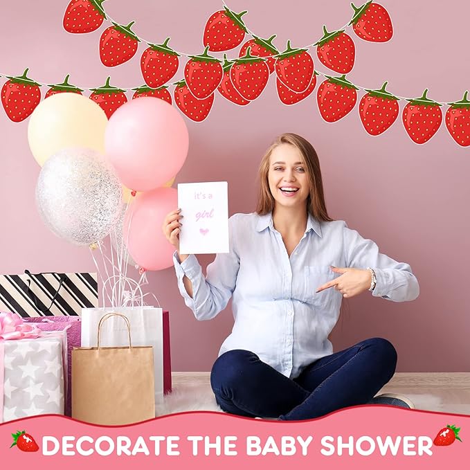Lewtemi 4 Pcs Berry First Birthday Decor Strawberry Baby Shower Decorations Hanging Banner Berry Garland for Strawberry Themed Party Favors Supplies(Red)