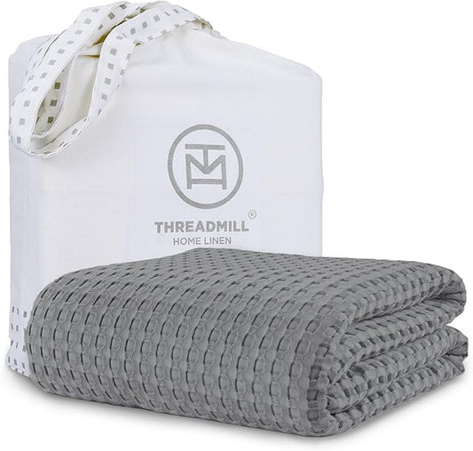 Threadmill Cooling Blanket Twin Size Waffle Weave| Breathable, Lightweight & Ultra-Soft | Made from Rayon Derived from Bamboo | Waffle Throw for Couch and Sofa | 68 x 92 Inches | Scottish Grey
