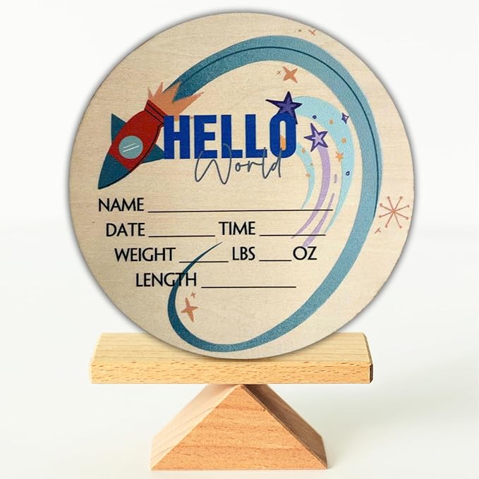 Hello World Newborn Sign 6" - Baby Announcement Sign for Hospital - Welcome Baby Sign - Announcement Board for New Baby - Birth Announcement Sign - Newborn Name Sign - Perfect for Baby Arrival (space 4)
