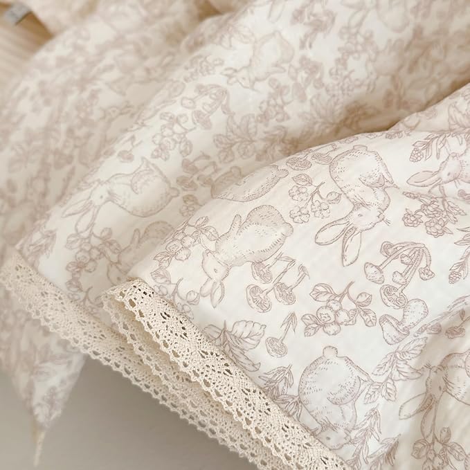 BuLuTu Cotton Muslin Blanket for Toddler Girls Boys Rabbit Pattern Baby Quilted Blanket Lightweight Soft Toddler Comforter Quilt for All Seasons, Forest Pattern, 47"x59", No Pillow