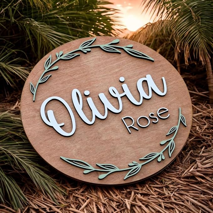 Personalized Wooden Name Sign - Custom Baby Name Signs for Nursery & Kids Room, Baby Announcement Sign, Wall Name Signs Personalized, Round Wooden Letters for Nursery Decor (Design 1)