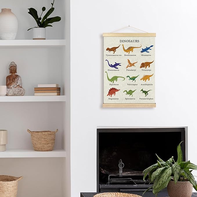 BCUANGD Dinosaur Dino Wall Decor - Baby Toddler Boys Room Wall Art Poster Hanger with Wood Frames, Inspirational Wall Hanging Canvas Decor for Kids Room Playroom Nursery Bedroom, 12x16 Inches