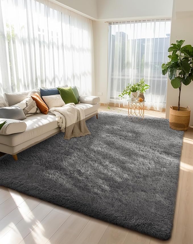 Ophanie 6x9 Area Rugs, Upgrade Non-Slip Fluffy Soft Rugs for Living Room, Large Shag uzzy Plush Rug, Medium Gray Shaggy Big Carpets for Bedroom, Kids Boys Girls Dorm Nursery Home Decor Aesthetic