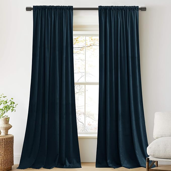 StangH Navy Blue Curtains 92 inches Long Super Soft Velvet Room Darkening Thermal Insulated Window Drapes Back Tab Luxury Decor for Dining Living Room, W52 x L92, 2 Panels