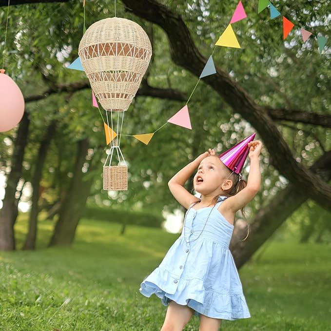 Cabilock 1pc Woven Rattan Hot Air Balloon Decor, 22. 44 Inch Wall Hanging Hot Air Balloon for Kids Room Nursery Ornament, Art Photography Prop Backdrop Pendant Decoration