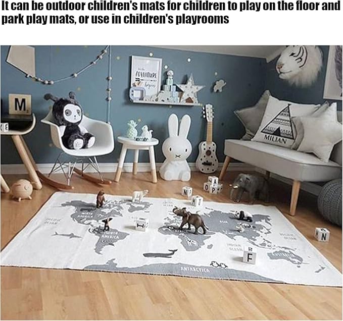 World Map Pattern Baby Play Mat Soft Foldable Large Size Play Mat for Kids Infants Toddlers Indoor Outdoor Use Cloth Material 143 x 85cm
