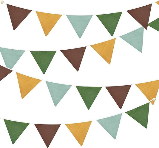2 Sets of Yellow Green Brown Pennant Banner 24Pcs Nursery Garland Flags Fabric Triangle Streamers for Kids Jungle Safari Summer Woodland Camping Birthday Baby Shower Party Decorations Baby Room Decor