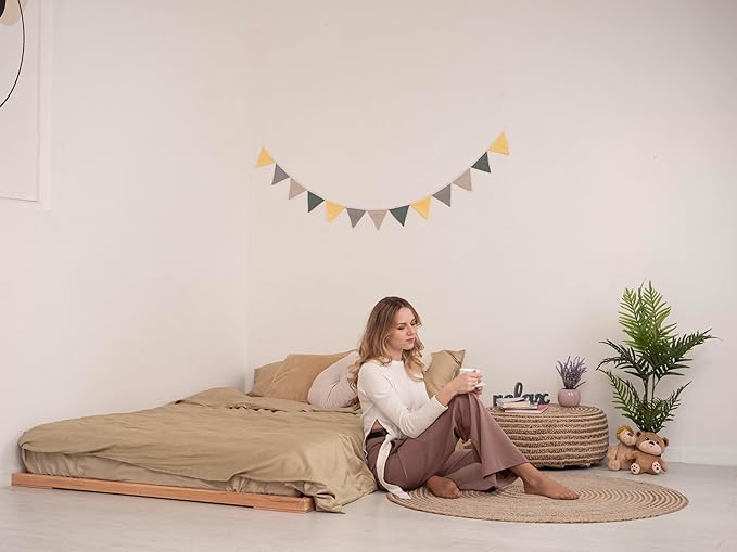 BUSYWOOD Wooden Bed Frame King - Wood Bed Frame Queen - Full Size Bed Frame Wood - Floor Bed Frame - Full Loft Bed - Scandinavian Bed Frame - Twin Floor Bed - Wood Bed Frame Full - Zen Low Profile Bed