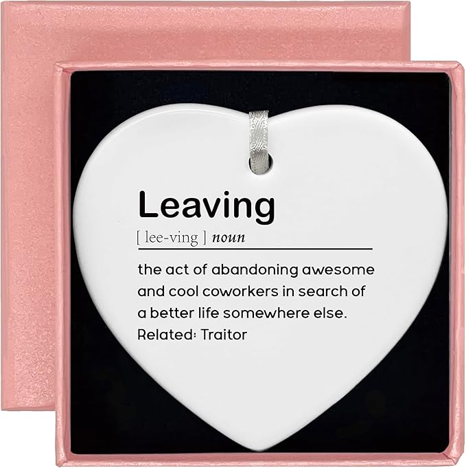 Leaving Heart Shaped Christmas Ornament-Funny Colleague Gift for Promotion Retirement Farewell Goodbye New Job-Thank You Appreciation Keepsake for Coworker Boss Leader-Congrats Gift for Office Decor