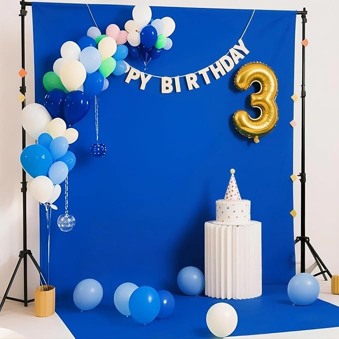 YSKE-Y1 10x7ft Blue Photo Backdrop Background, Seamless Fabric Photography Backdrop Curtain Screen for Photoshoot Video Studio Party