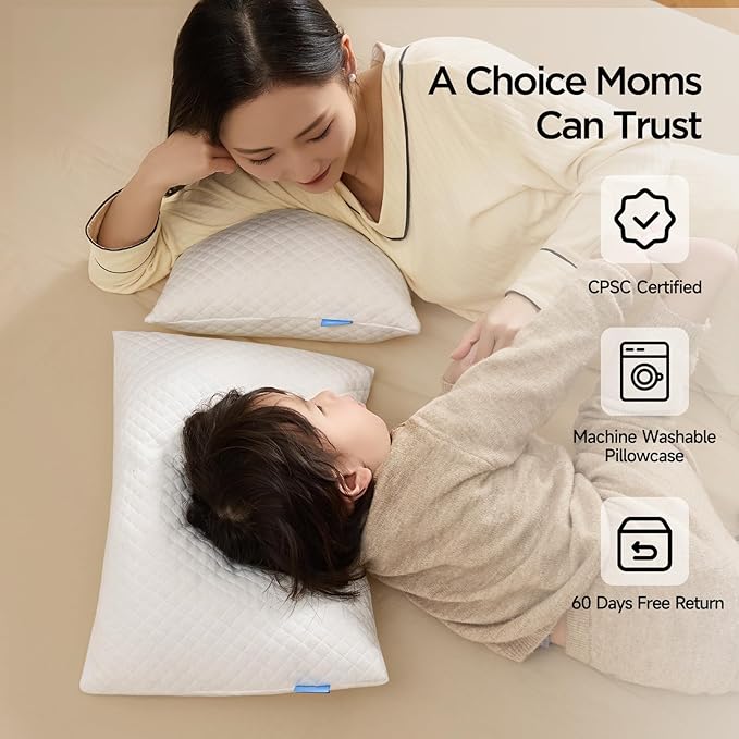 Choc chick Memory Foam Toddler Pillow Pack of 2,20X14' Kids Pillow with Machine Washable Pillowcase Rayon Derived from Bamboo,Adjustable Height Toddler Pillows for Sleeping 2-6 Years Old(White)