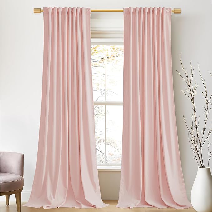 StangH Baby Pink Velvet Curtains Room Darkening Thermal Insulated Drapes for Bedroom Living Room Girls' Room, Super Soft Window Treatment with Rod Pocket Back Tab, 52x108, 2 Panels