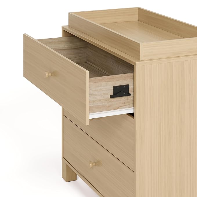 Storkcraft California 3-Drawer Chest with Removable Changing Topper (Driftwood) – GREENGUARD Gold Certified, Interlocking Drawer System, Pre-Installed Tracks, Easy Assembly