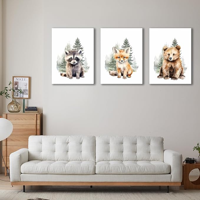 Shwing 3Pcs Safari Nursery Decor - Cute Animals Canvas Wall Art - Framed 24x16 Inch