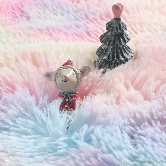 Amdrebio Rainbow Fluffy Round Rug 6Ft Kids Rugs for Girls Bedroom, Unicorn Room Decor, Colorful Pastel Plush Floor Carpet for Playroom Baby Nursery, Cute Shag Kawaii Circle Area Rug for Teen Princess