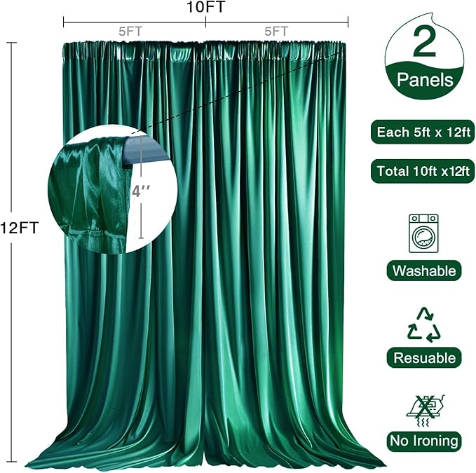 10x12ft Wedding Curtains Emerald Green Backdrop for Wedding Ceremony Baby Shower Party Engagement Bridal Shower Home Window Decorations W5' x H12'2 Panels YUNBSDJ175
