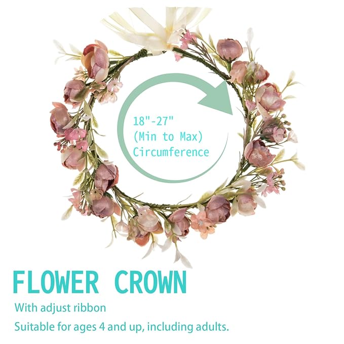 DreamLily Girls Camellias Flower Crown Birthday Photo Pops Hair Wreath Wedding Festival Floral Headpiece XM11 (Pink)