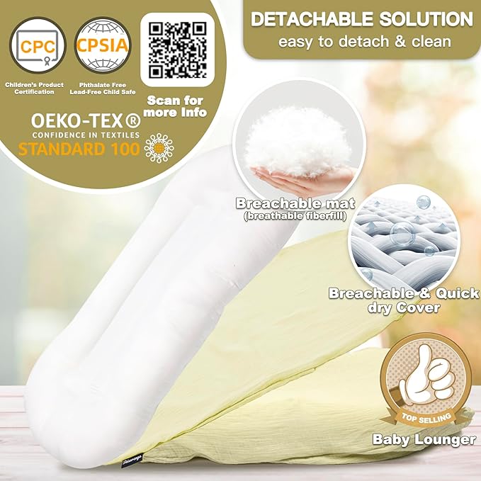 Baby Lounger for Newborn - Snuggle Cozy Me Lounger | Breathable Soft Cotton, 0-24 Months Portable Playtime Baby Nest, Newborn Baby Essentials Gifts- Yellow (1 Lounger + 1 Cover)