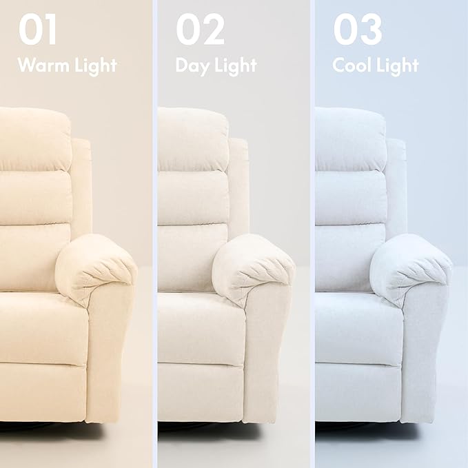 FLEXISPOT XRC6 Nursery Swivel Rocker Recliner with Massage & Heat, Rocking Glider Chair w/ 28" High Back, Comfy Upholstered Armchair for Living Room Nursery, FSC Certified(Premium Chenille, Cream)