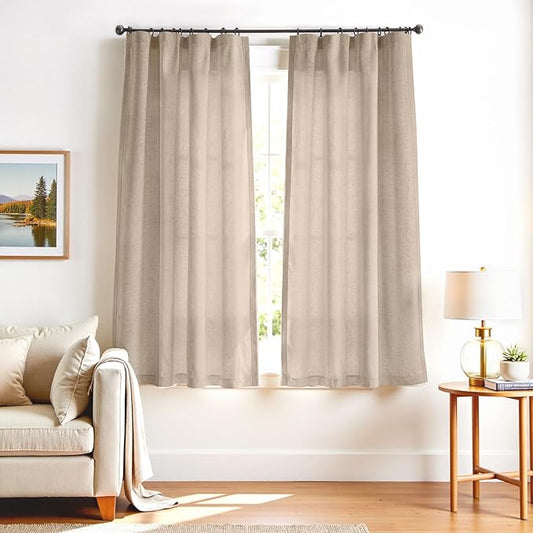 jinchan Taupe Linen Blend Curtains 72 inch Length 2 Panels for Bedroom Living Room, Light Filtering 50 inch Wide Farmhouse Drapes with Rod Pocket Back Tab(50W x 72L, Taupe)
