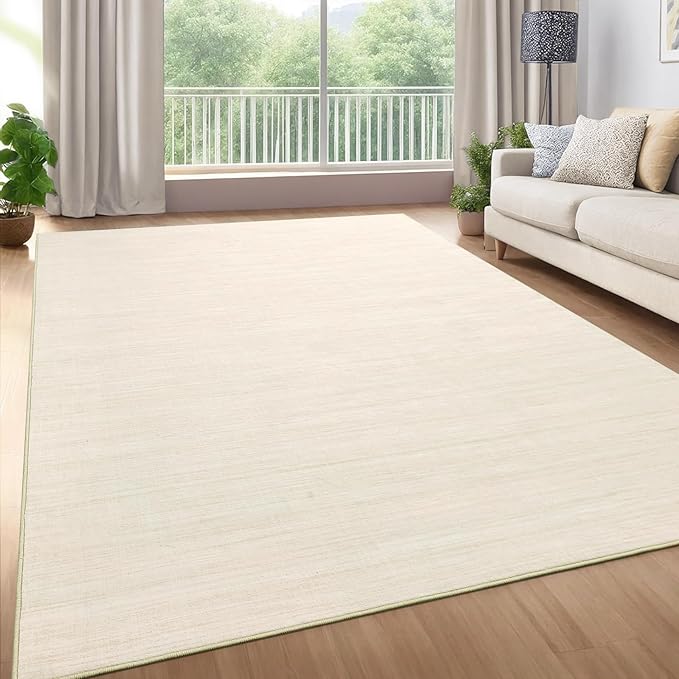 Modern Solid Color Area Rug 10x13 Large Living Room Area Rug Washable Abstract Bedroom Rugs Non Slip Boho Dining Room Throw Carpet Soft Stain Resistant Minimalist Rugs for Nursery Home Office, Ivory
