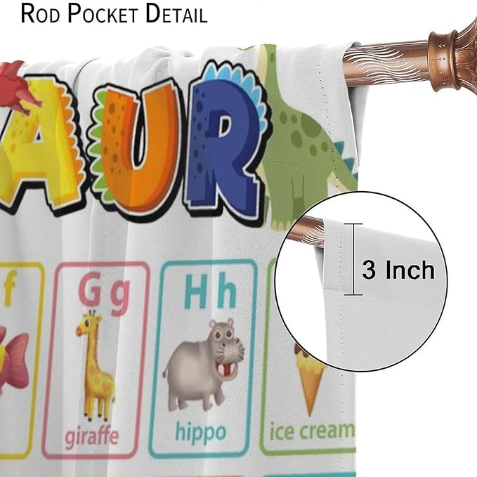 Funny Kids Alphabet Curtain, Cartoon Animal Alphabet Learning Dinosaur Boys Kids Students Baby Educational Colorful Blackout Window Treatments for Bedroom Living Room School 72" W X 63" L