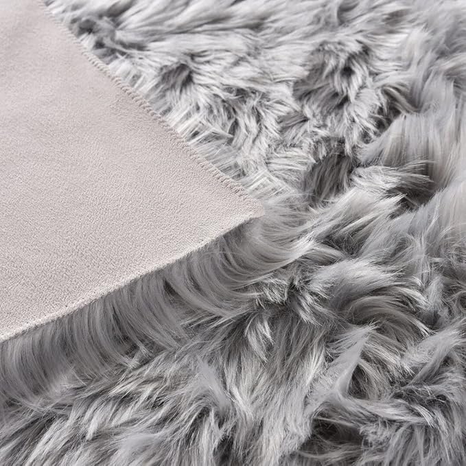 Light Grey Furry Washable Area Rugs for Living Room Faux Sheepskin Shaggy Fur Nursery Rug for Bedroom Cute Room 2x4 Rug